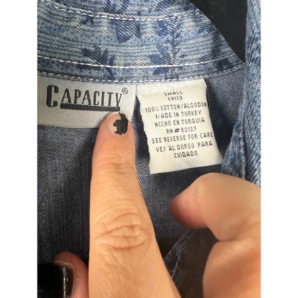 90s Denim Rose Floral Print Button Up Blouse Top Size Small Boho Western Cottage - Picture 2 of 7